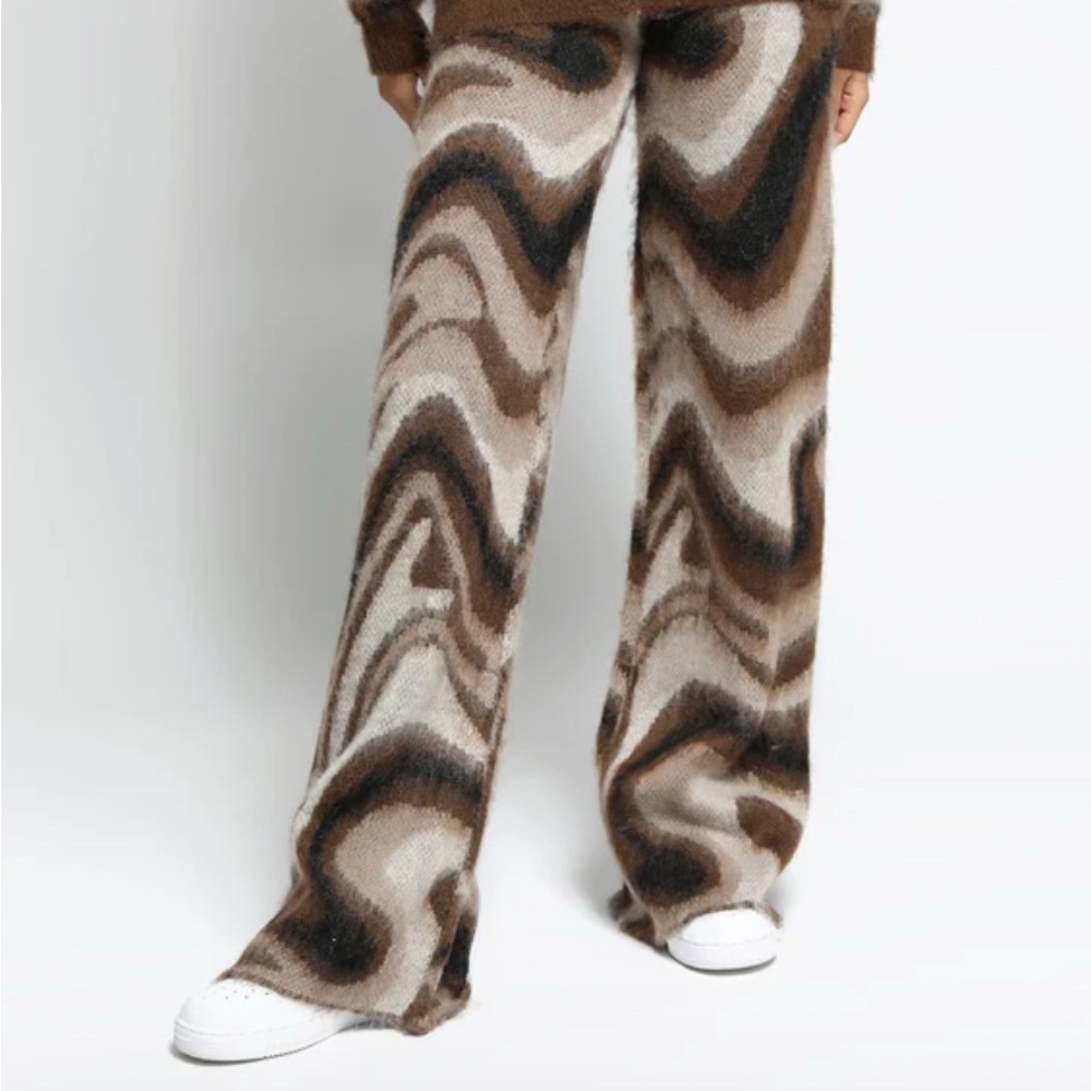 Brown and Cream Wide Leg Pants